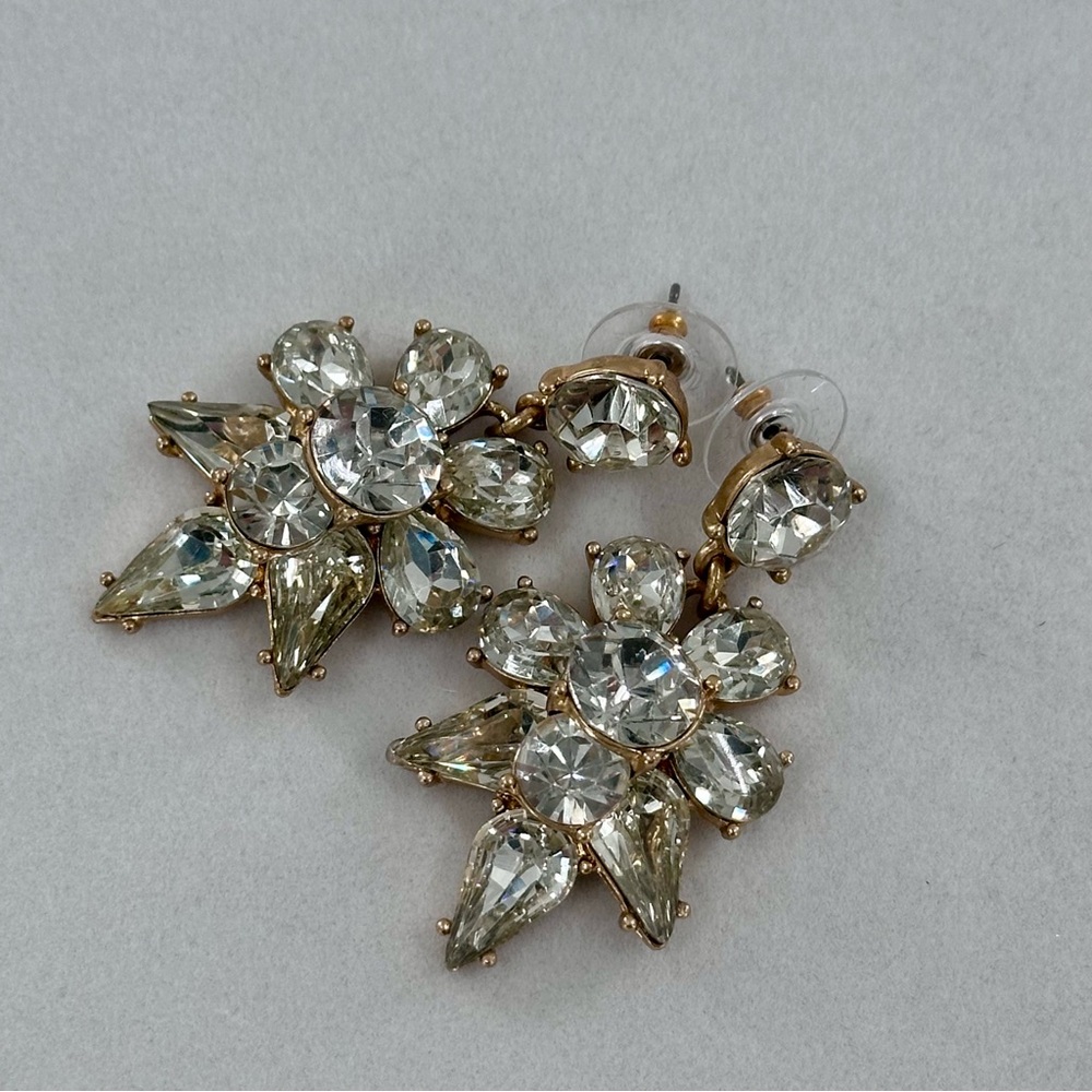 J Crew Brass Plated Clear Rhinestone Drop Earrings - Picture 6 of 6